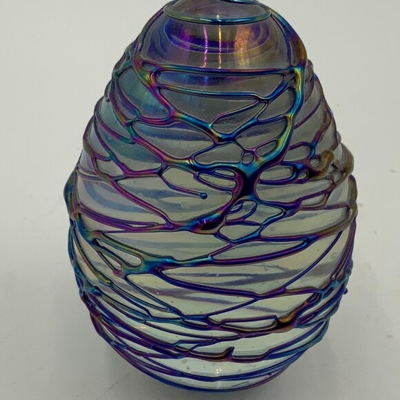 Vintage Iridescent Threaded Egg Paperweight 3 1/2" - Picture 1 of 8